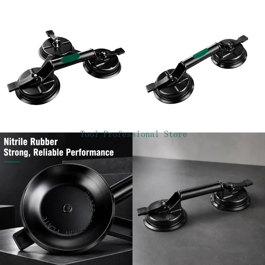 57QF Manual Suction Cup Lifting Tool with Rubber Cups and Raised Handle for Positioning Glass, Tile, and Smooth Metal Sheets