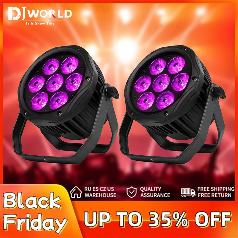 2pcs 7x18W LED IP65 Waterproof Par RGBWA+UV Lighting Outdoor Stage DMX Effect Lighting for DJ Disco Clubs Party Professional