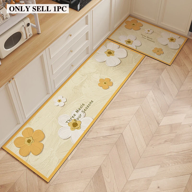 Kitchen Floor Mat PVC Waterproof Leather Carpet Floral Rug Oil-proof Non-slip Long Foot Mats Home Decor Rugs Alfombra De Cocina