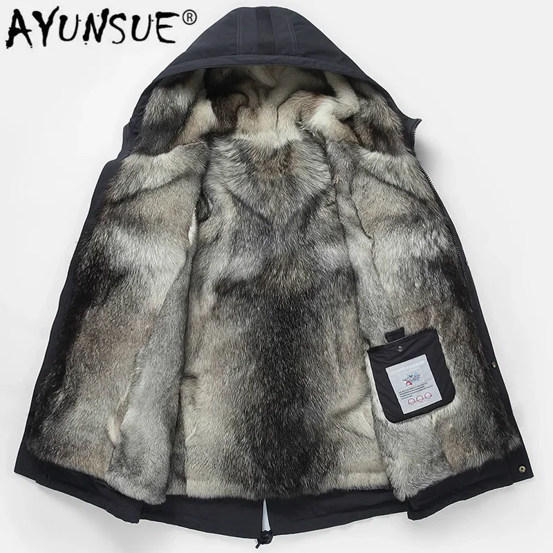 AYUNSUE 2020 Parka Real Fur Coat Men Hooded Natural Wolf Fur Liner Thick Warm Men\'s Fur Coats Parkas Hombre Overcoat 99-1500