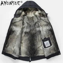 AYUNSUE 2020 Parka Real Fur Coat Men Hooded Natural Wolf Fur Liner Thick Warm Men's Fur Coats Parkas Hombre Overcoat 99-1500