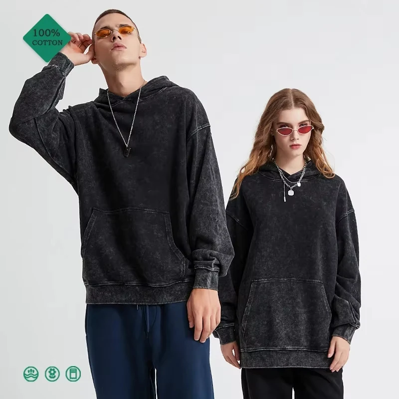 

Oversized Women Washed Hoodies Solid Color Cotton Sweatshirts Autumn Warm Casual Female Clothes Fashionable Couple Streetwear