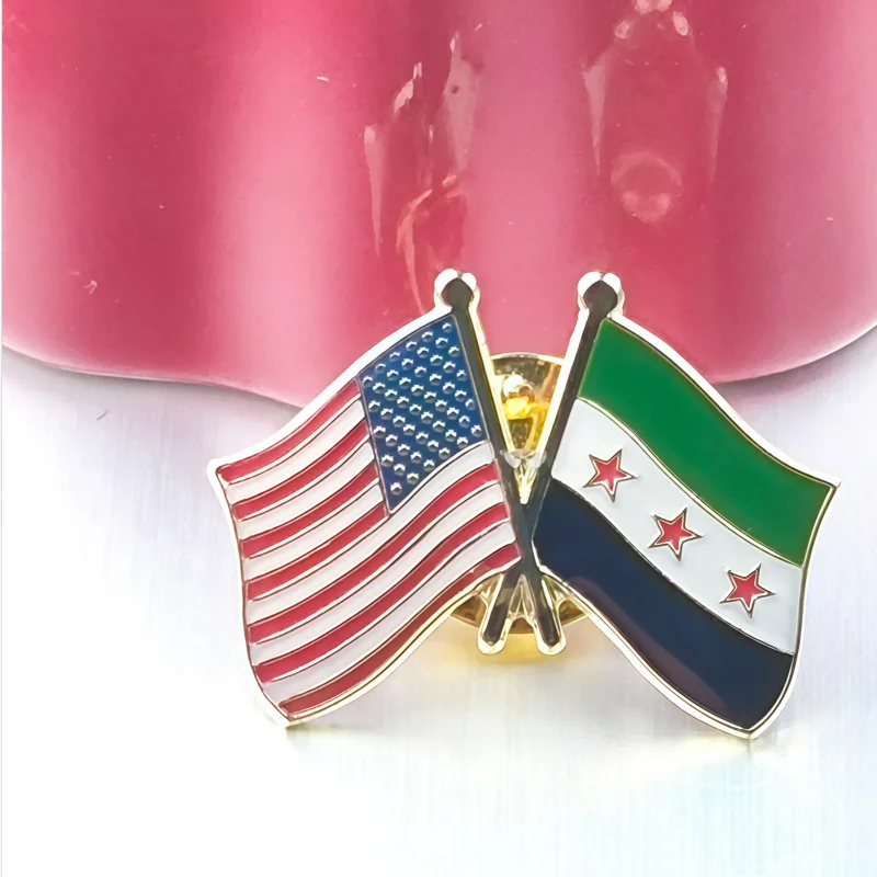 U.S.A  &  Syria Flag Metal Soft Enamel Lapel Badge Pins Brooches