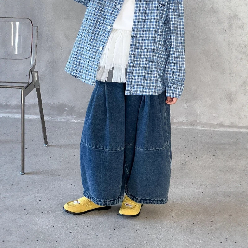 

2025 Autumn New Children's Versatile Loose Street Style Pleated Cotton Wide Leg Jeans