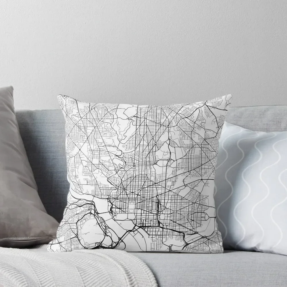 

Washington DC Map, USA - Black and White Throw Pillow Cushions Pillowcases For Pillows pillow