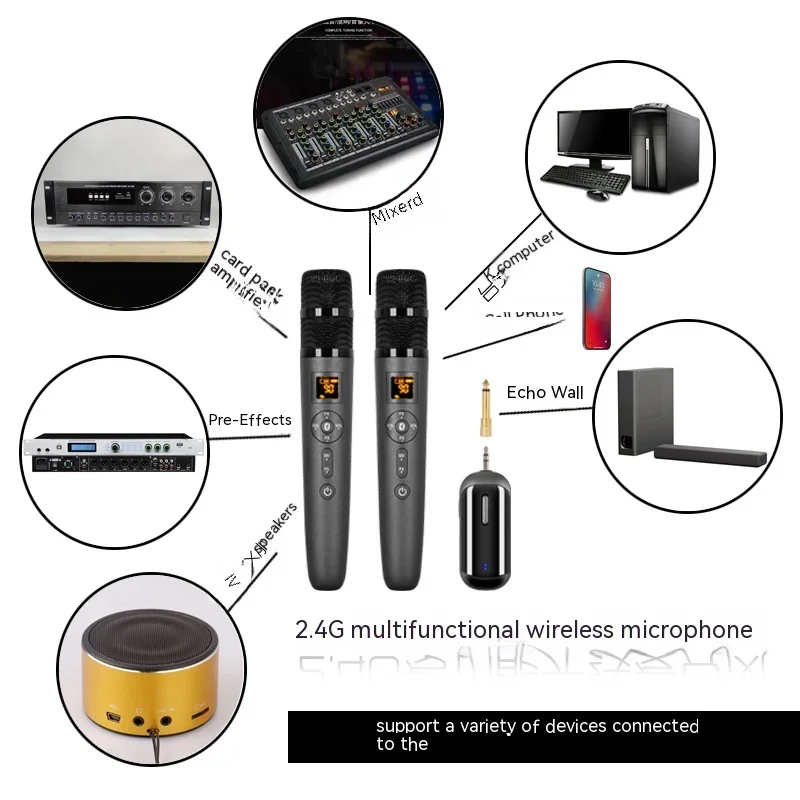 Wireless Microphone One Tow Two U-segment Mobile Phone Computer Outdoor Tik Tok Live Home K-song Reverberation Noise Reduction