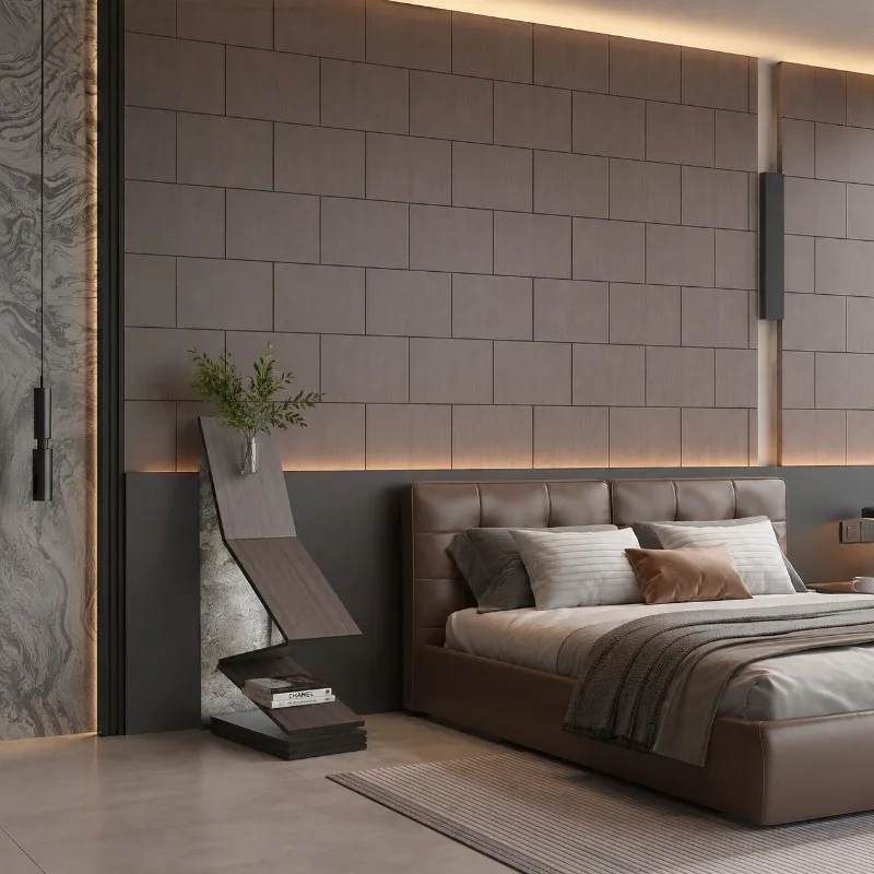Grooved Grid 3D Wallpaper Bedroom Decor Wood Grain Peel and Stick Contact Paper TV Background Wall Self Adhesive Wall Sticker