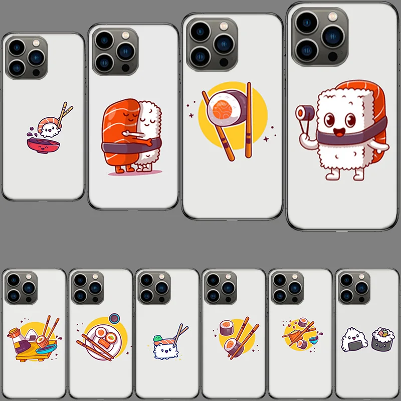 Cute Cartoon Sushi Clear Phone Case For Apple Iphone 15+ 14 Plus Fundas 16 Pro Max Capa 12 13 Mini Coque 11 Pro Cover Shell TPU