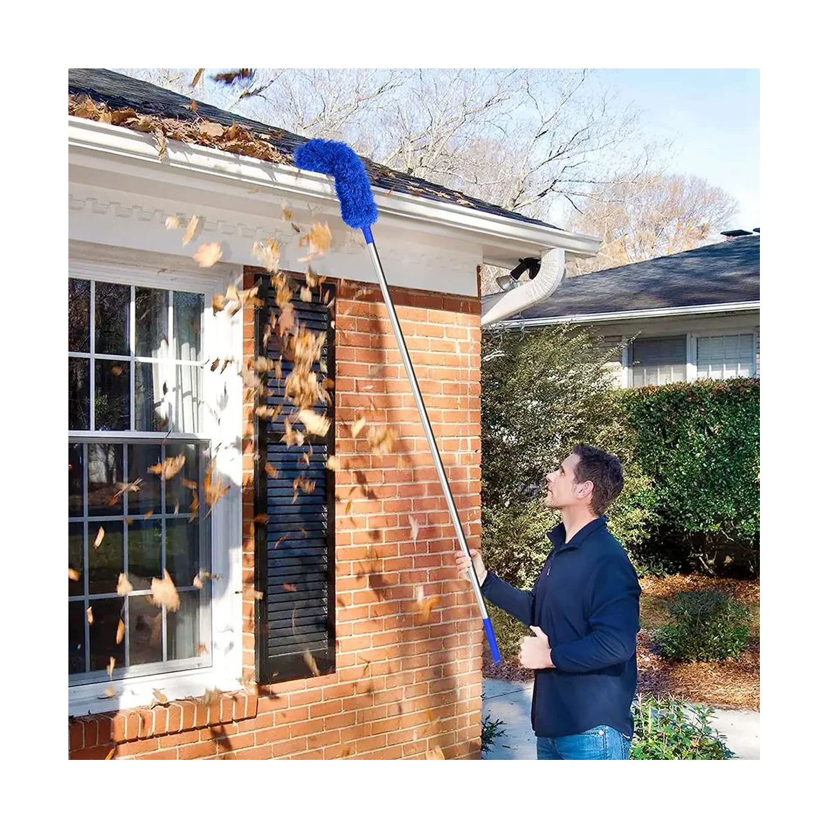 Gutter Cleaning Brush Roofing Tool with Telescopic Extendable Pole 8.2Ft Guard Cleaner Tool Easy Remove Leave, blue