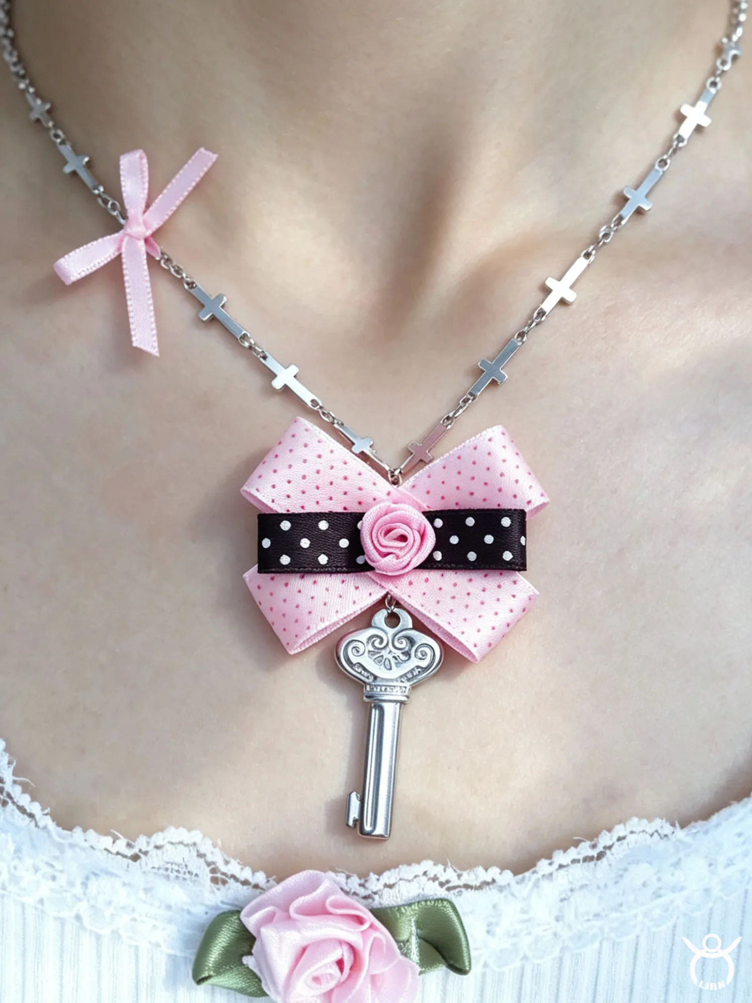 2025 New Y2k necklace Polka Dot Handmade Ribbon Bownot Key Sweet Ins Vintage Choker for Women Girl Jewelry Gift