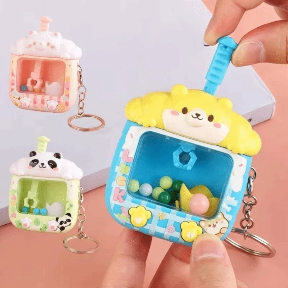 Plastic Catching Ball Machine Keychain Little Panda Cartoon Tiny Arcade Games Pendant Funny Cute Funny Finger Car Key Chains