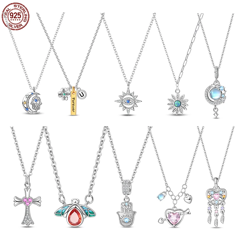 Necklace 925 Sterling Silver Evil Eyes Pink Love Heart Classic Simple Adjustable Necklaces For Women Girls Fashion Jewelry Gifts