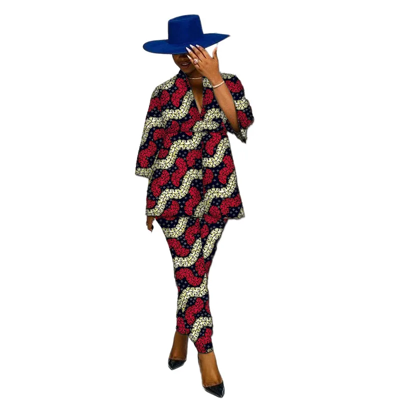 Original Design Women's Pant Suits Tailored Blazers With Belt Traditional Culture African Print Clothing