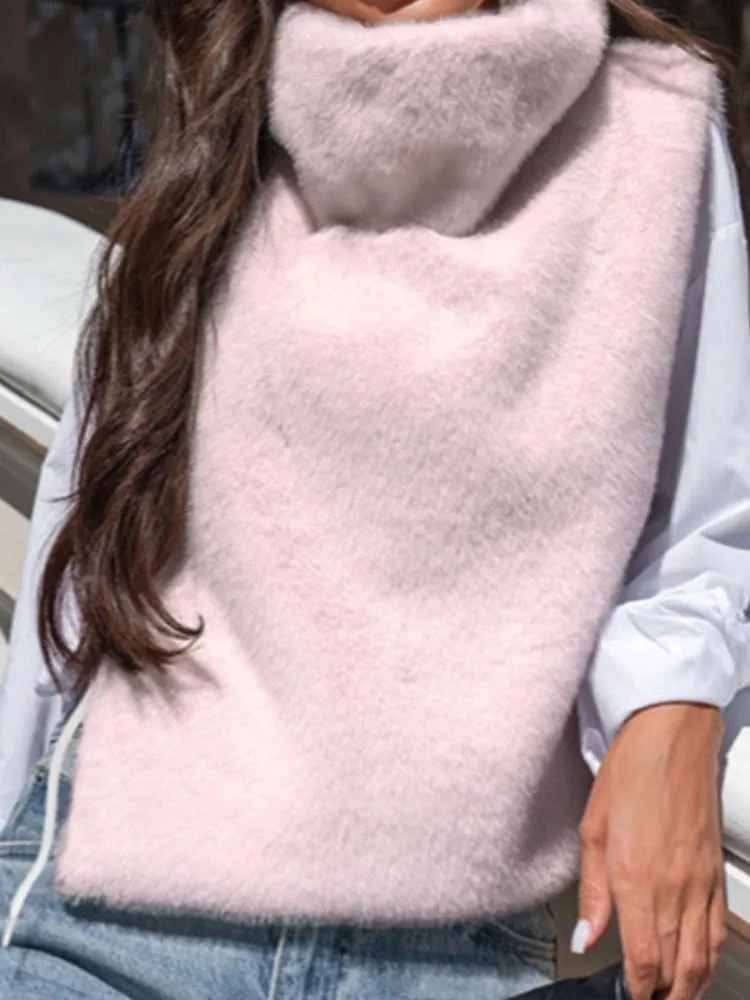 الصلبة سميكة الفراء سترة المرأة موضة شيك الياقة المدورة أكمام البلوز تانك القمم سيدة شارع العليا الخريف الشتاء ملابس جديدة