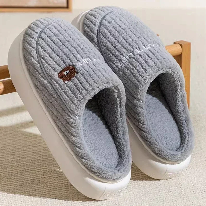 Parent child family cotton slippers, female winter couple home, indoor warm cartoon bear delicate plush slippers