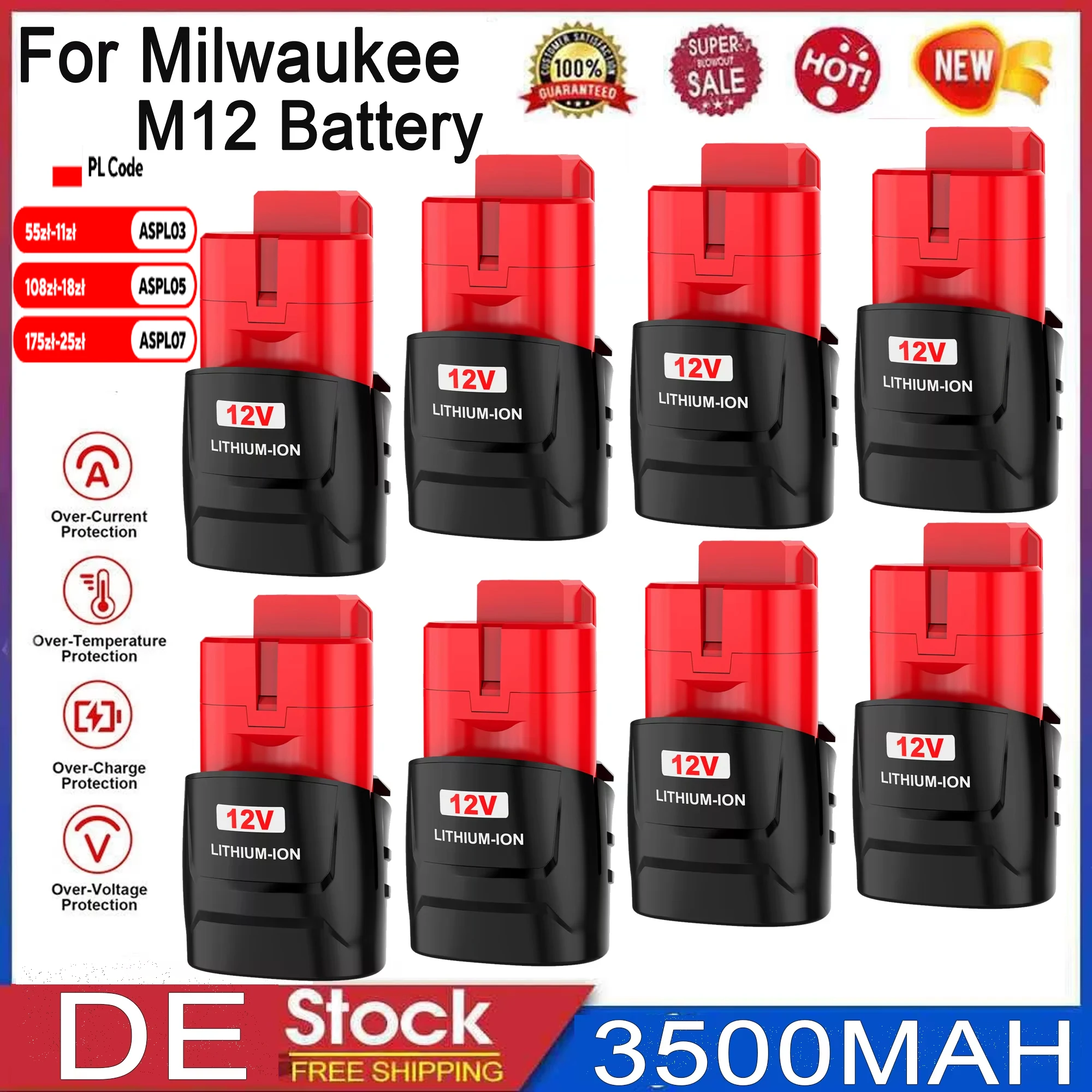 Batterie de remplacement pour Milwaukee M12, 3,5 ah, pour tournevis sans fil Milwaukee 12V, outils électriques 48-11-2430 48-11-2411 48-11-2401