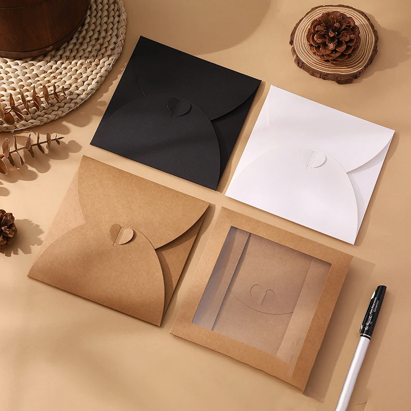 

30pcs 15.3x15.3cm Envelopes Wedding Heart-shaped Latch for Window 300g Paper Invitation Business Stationery Supplies Storage Bag