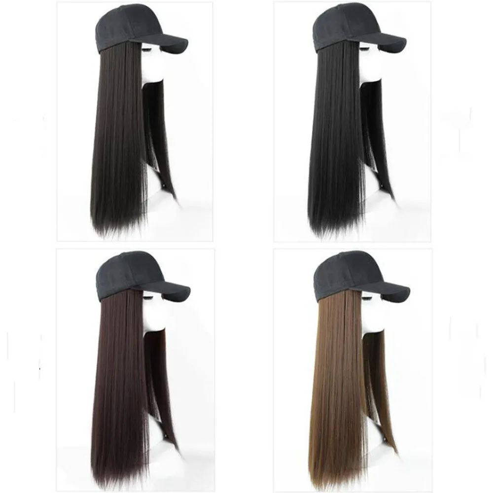 1Pcs Long Straight Hat Wig Natural Brown Wigs Connect Synthetic Synthetic Baseball Cap Hair Wig Hat Wig Adjustable for Women