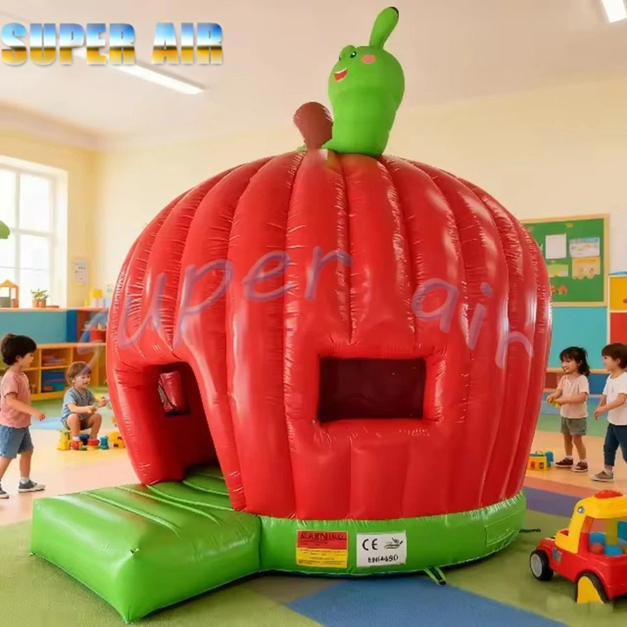 Hurtowe, wytrzymałe, dmuchane zamki do skakania w kształcie jabłka do użytku na zewnątrz, przeznaczone do zabawy dzieci.