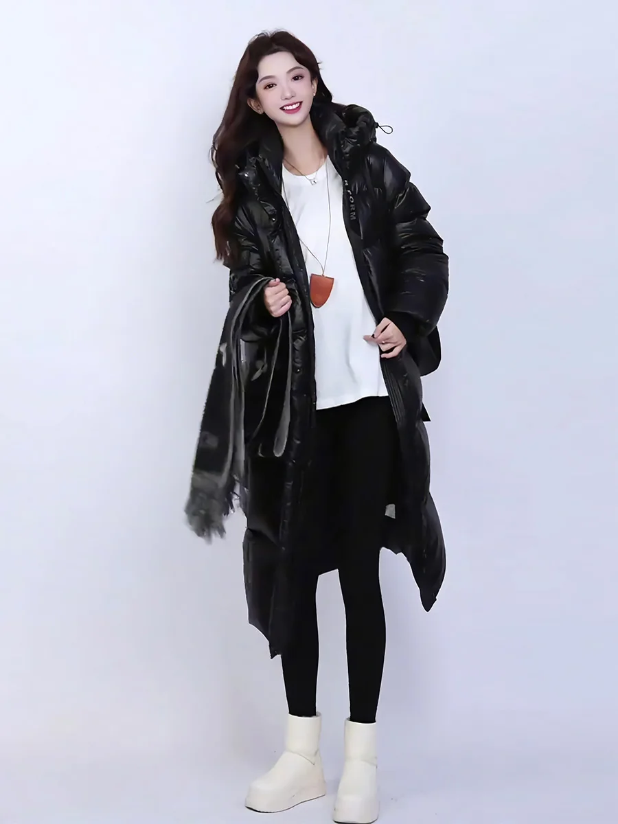 Chaqueta de Plumón Larga Ajustada para Mujer, Invierno 2025, Color Blanco, Ultra Cálida, Resistente al Frío Extremo, para Viajar al Trabajo, con Capucha