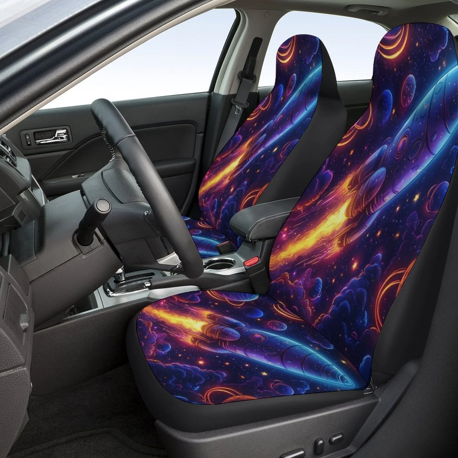 Space Rocket Launch Designed Car Seat Cover Set For Most Cars, Fashion Comfortable Car Seat Protector Covers Full Set, Car Sea