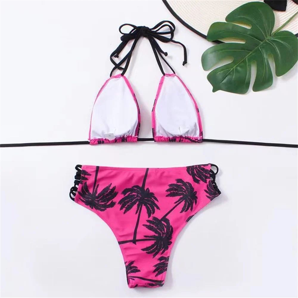 Costume da bagno con fasciatura a vita alta Micro string Bikini estremo Stampa tropicale Costume da bagno push up senza schienale Costume da bagno da spiaggia brasiliano da donna