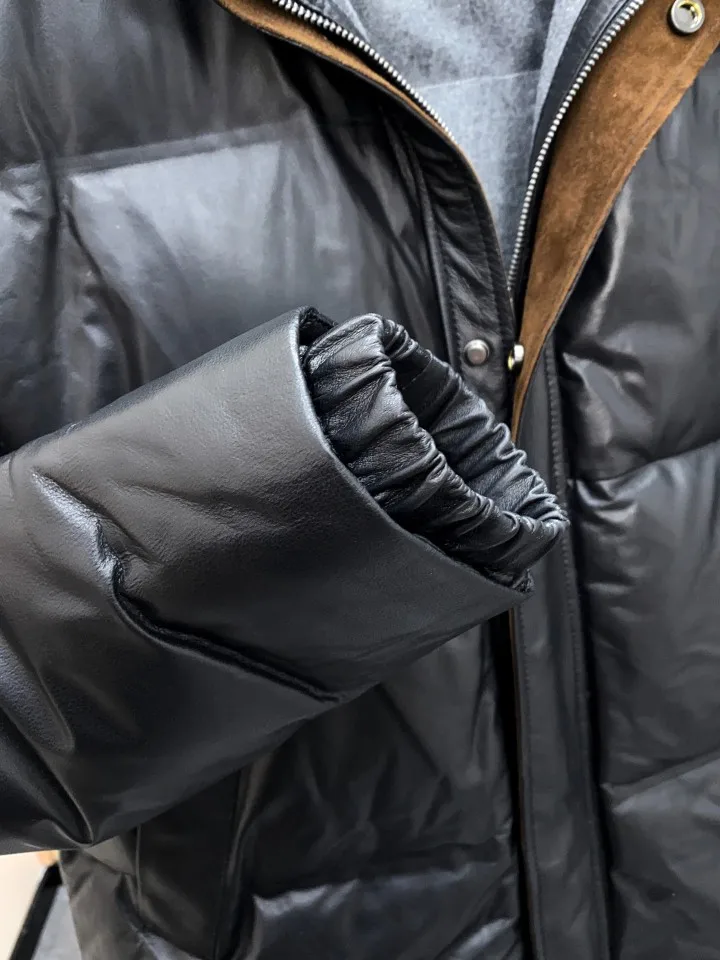 ZEG Men's Old Money Style 26 Autumn Winter New Stand Collar Genuine Leather Wool Silk Lightweight Soft Jacket Coat