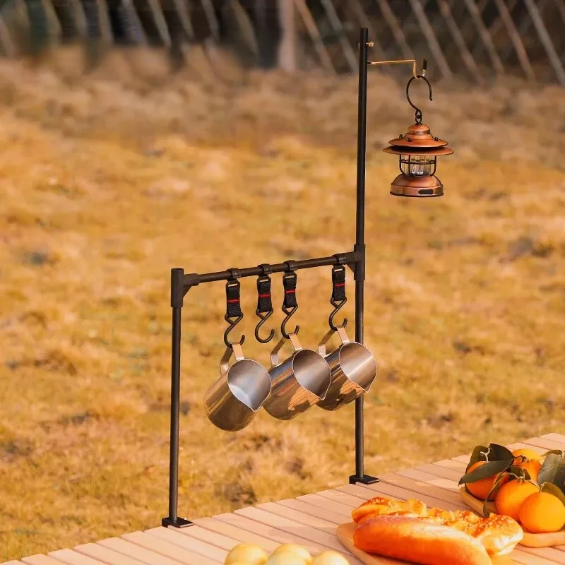 

Outdoor Desktop Storage Rack Camping Tableware Hanging Rack Ultralight Aluminum Alloy Shelves Stand Rack with Hooks Yoga