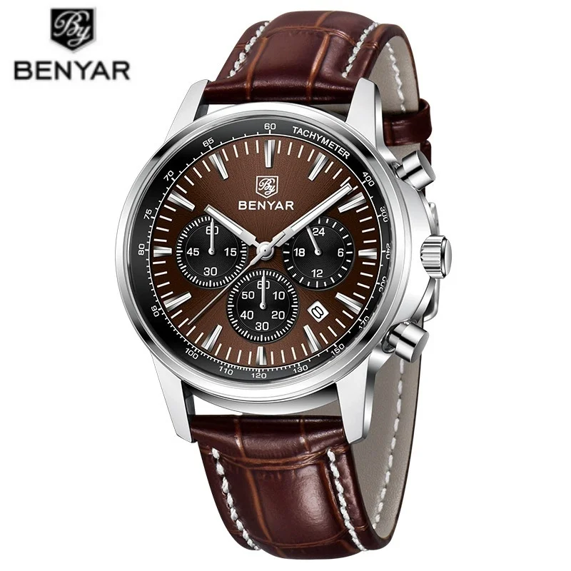 

BENYAR 5213 мужские часы лучший бренд класса люкс кварцевые часы для мужчин хронограф наручные часы водостойкие кожаные светящиеся