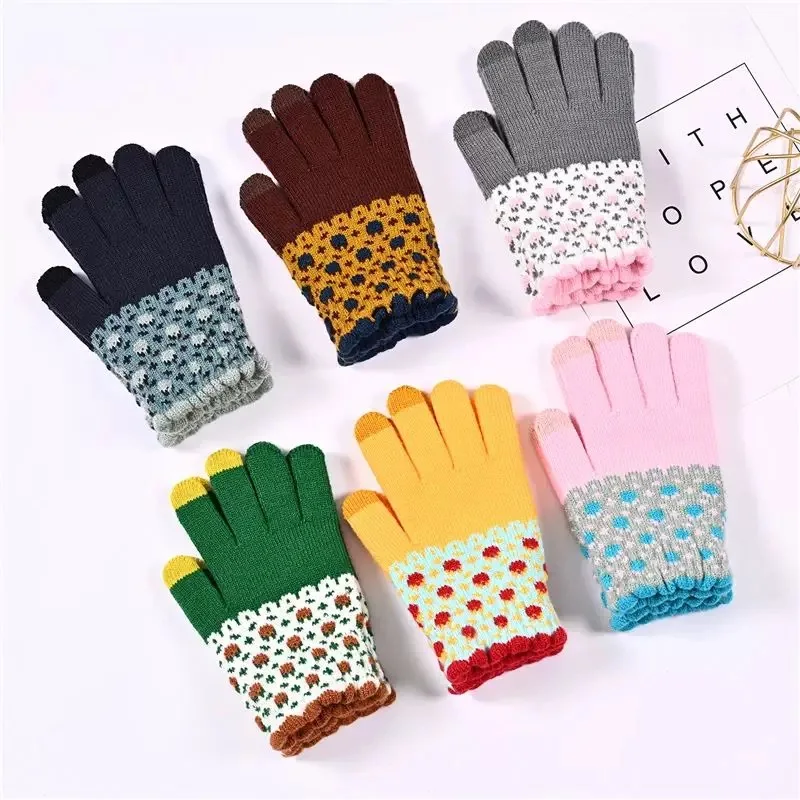 

Cute Flower Knitted Gloves Fashion Winter Warm Gloves Mittens For Women Girls Outdoor Ride Ski Warmer For Hand Gift