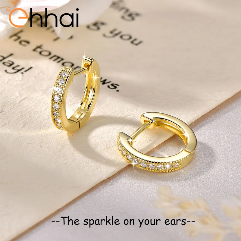 

Сертифицированные GRA серьги-кольца Ehhai с круглым муассанитом для женщин, позолоченные 14-каратным золотом, серьги-хагги, изысканные ювелирные изделия, подарок, Pendiente