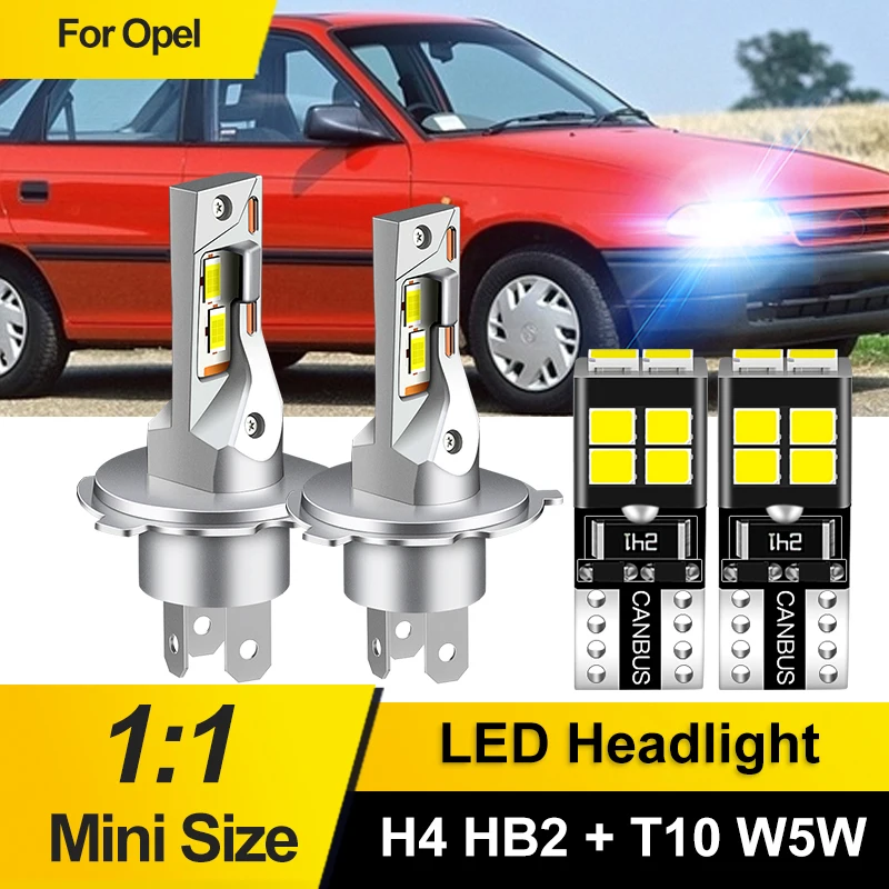 4PCS 12V H4 LED Headlight Replacement Bulb HB2 T10 W5W For Opel Vauxhall Astra Estate Agila Mk1/A Corsa Cavalier Mk3 Vivaro A B