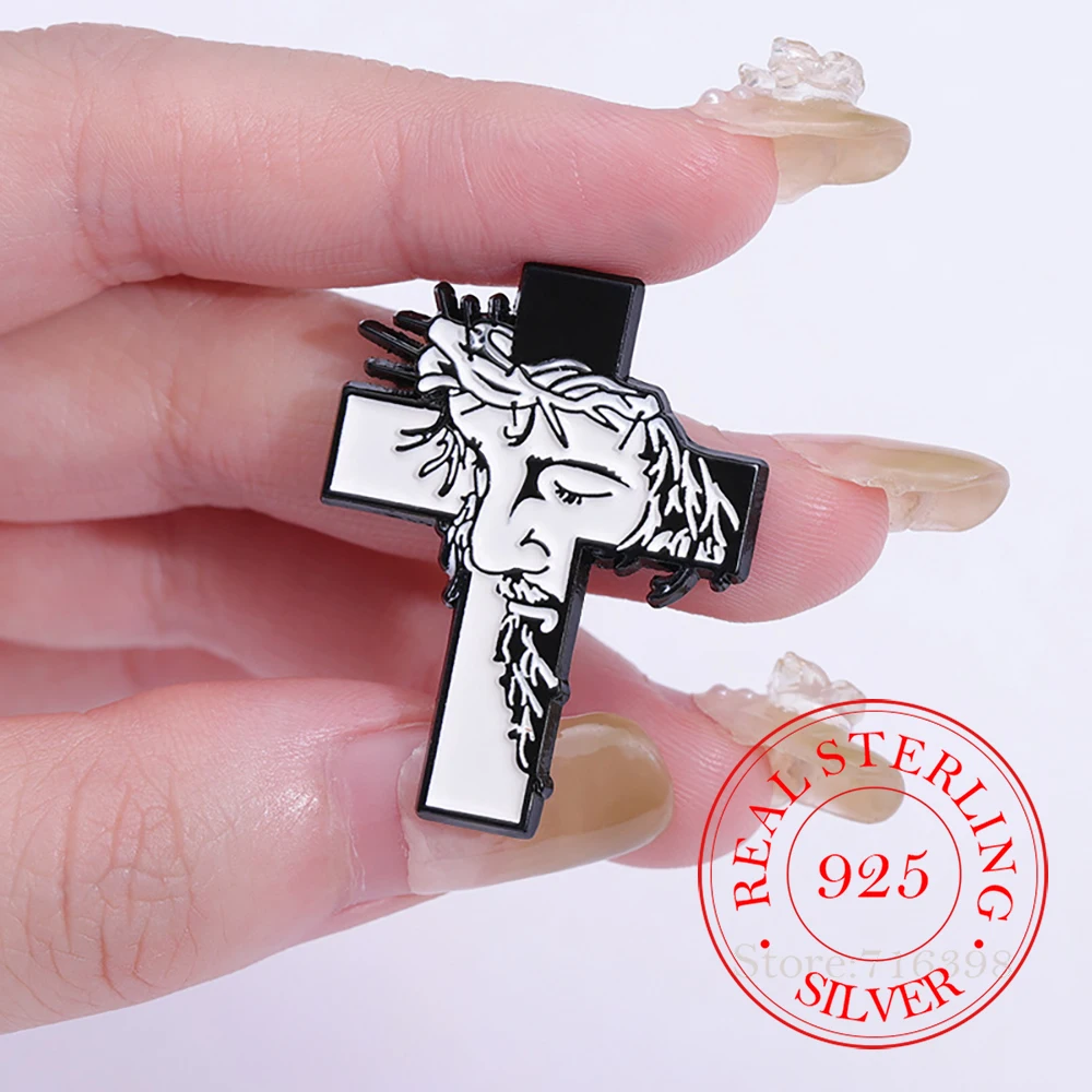 

925 Sterling Silver Brooch Fashion Creative Cross Portrait Brooches Pin for Women Luxury Brand Designer Hmong Jewelry Gift