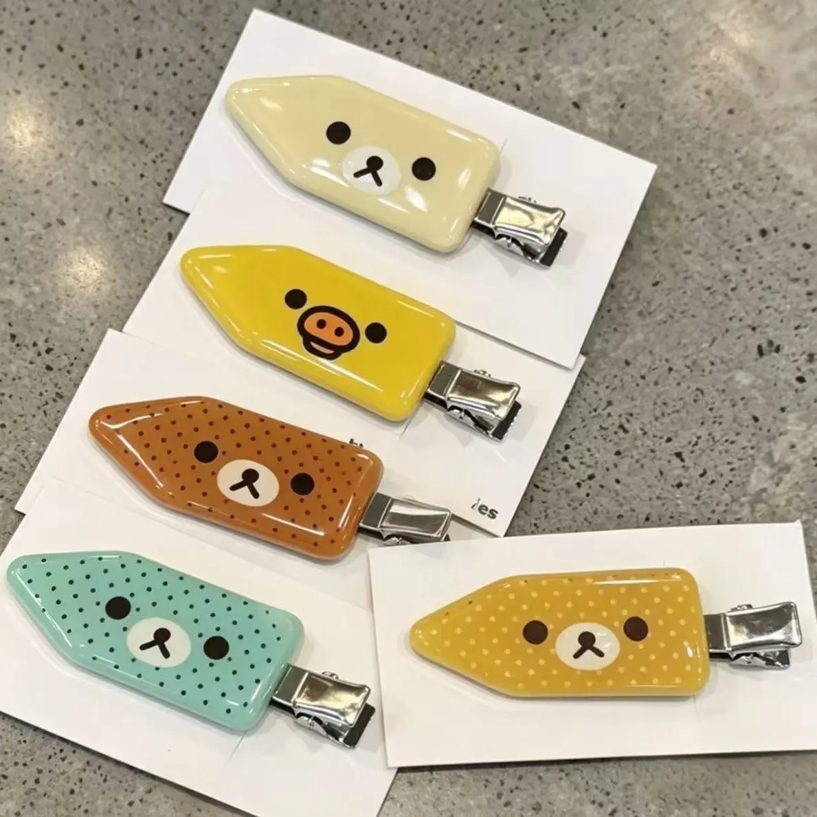 INS Cute Bear Kiiroitori Polka Dot Hair Clips Glossy Resin Arrow Duckbill Side Barrettes Sweet Hair Accessories for Women Girls