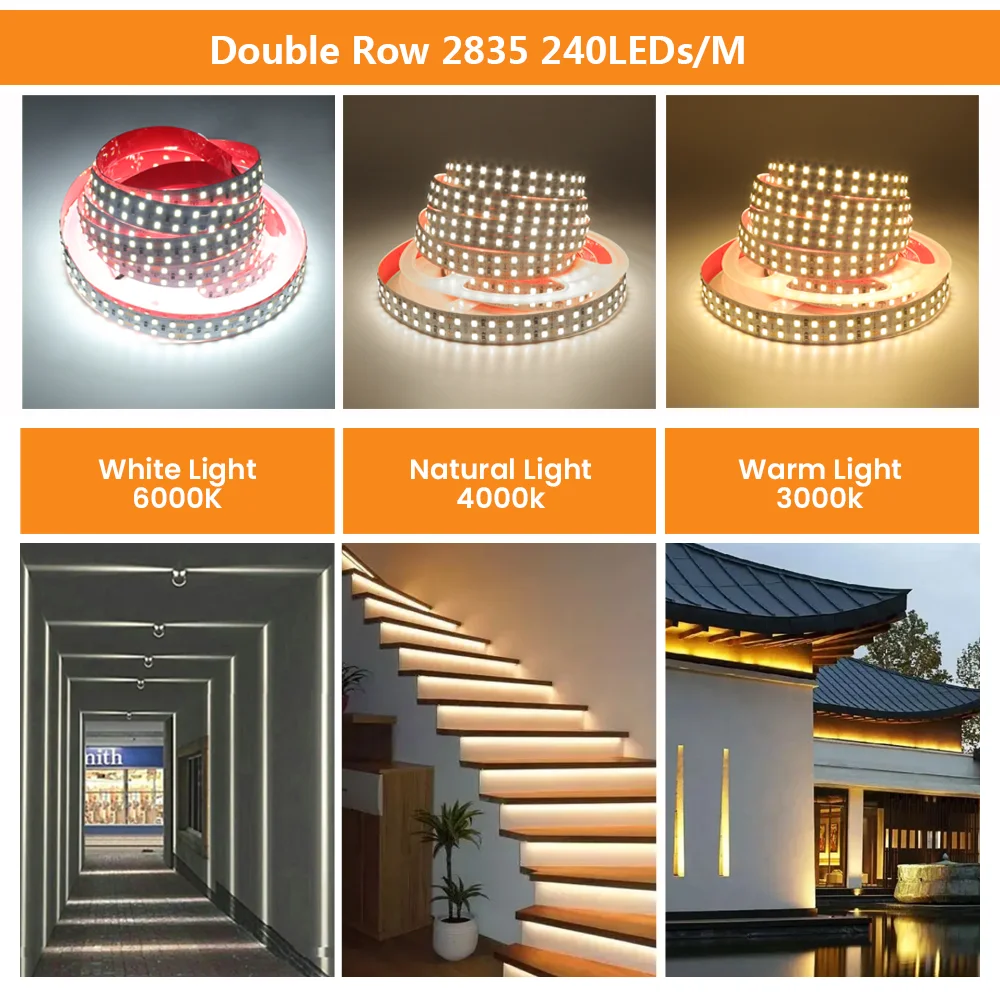 5M LED Strip Flexible LED Lights 12V 24V 2835 Waterproof Ribbon Diode 120 240 480LEDs/m Luces Led Lamp Natural White LED Tape