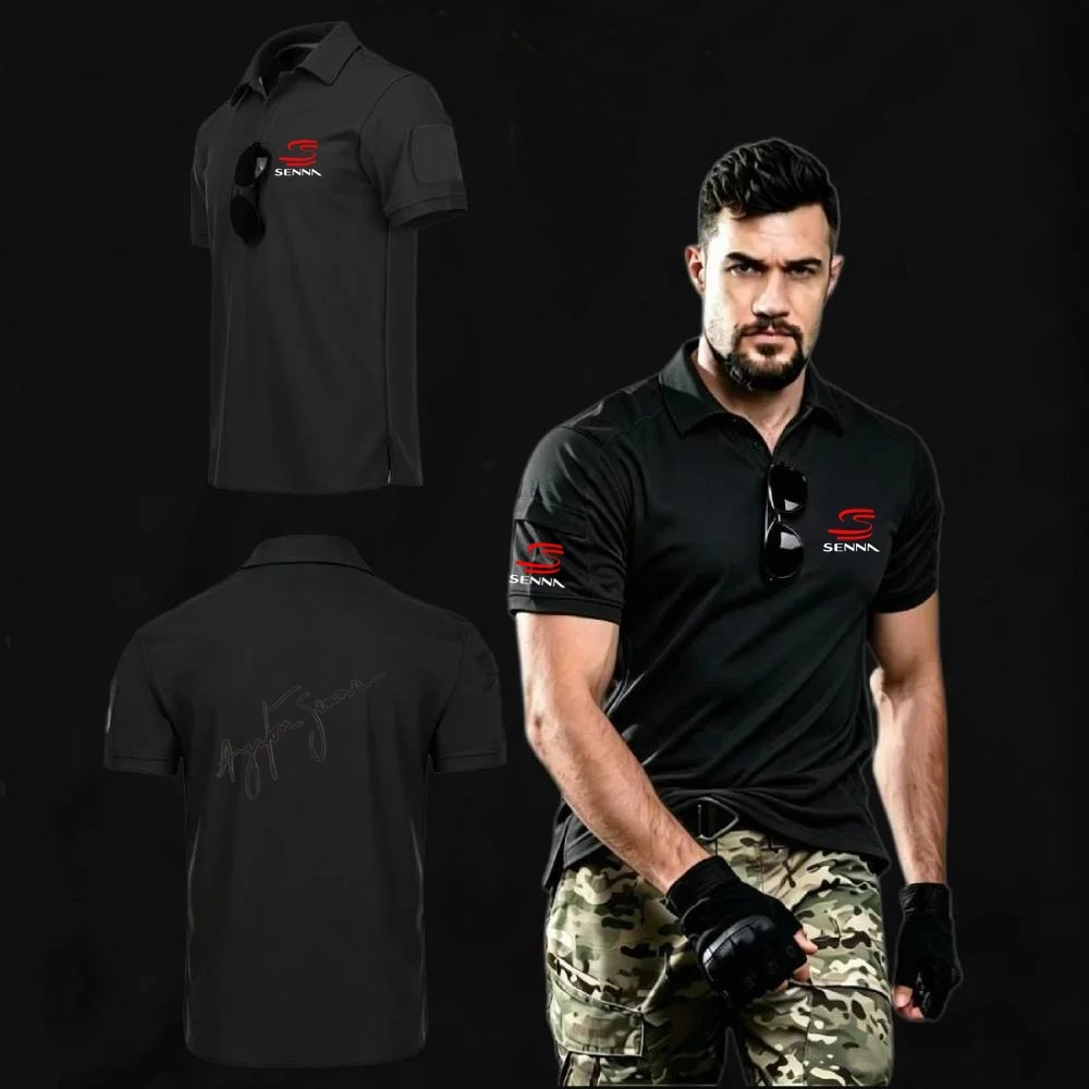 Men's Polo Shirt Military Tacitcal Short Sleeved Shirts Ayrton Senna Drive to Perfection Lapel Tees Army Hiking Training Tshirt