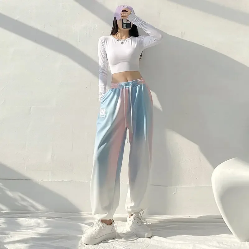 Oversize Casual Pants Women Fashion New High Waist Tie Dye Gradient Basics Loose Pocket Jogger Trousers Female