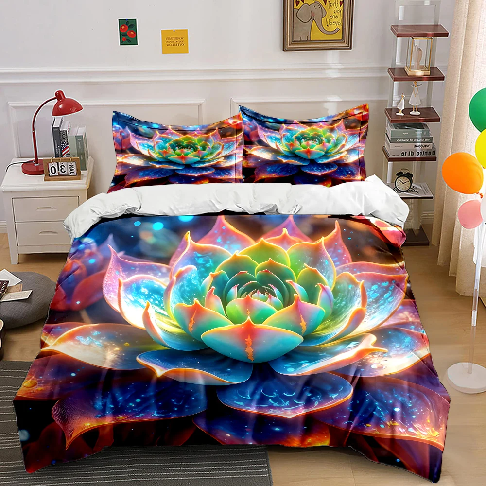 

Vibrant succulent with glowing effects Print Soft Comfortable Duvet Cover Bedding Set Included 1*Duvet Cover 2*Pillowcases