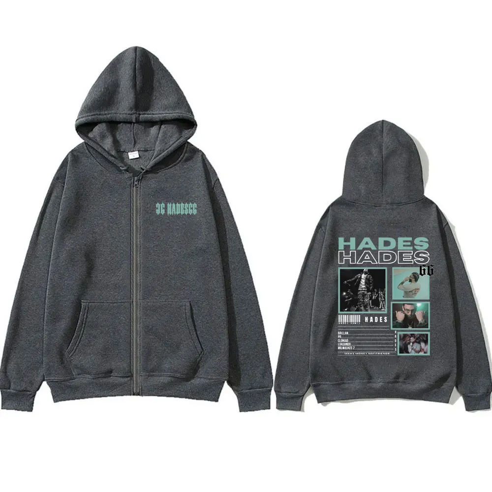 Rapper Hades 66 Make Money Not Friends Graphic Zipper Hoodie Men Hip Hop Fashion Zip Up Jacket Men's Oversized Zip Up Hoodies