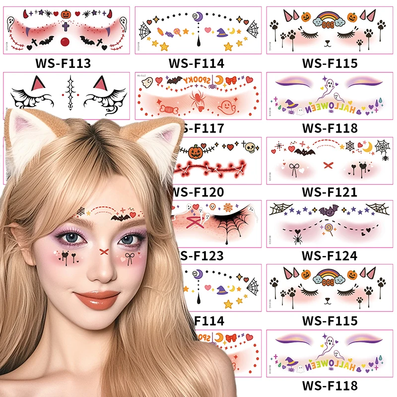 

5/10PCS Halloween Facial Stickers Spooky Fun Designs Temporary Tattoo Stickers Waterproof Lasting DIY Decoration Sticker Random