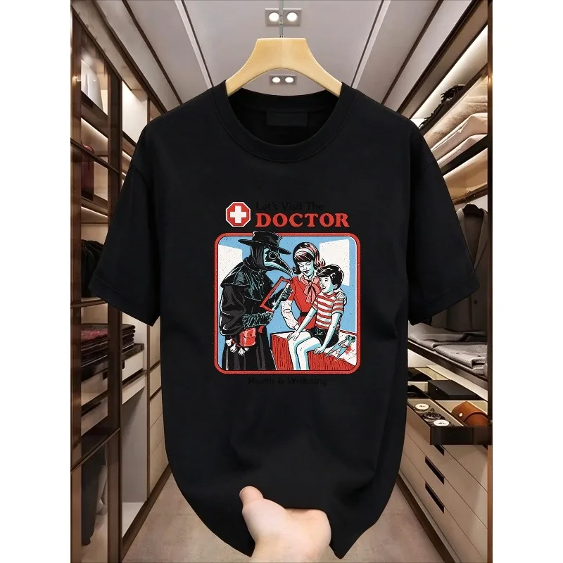 Let's Visit The Doctor T Shirt Retro Medical Comic Print Tee Soft Modal Casual Short Sleeve Top Men Streetwear Y2K Aesthetic