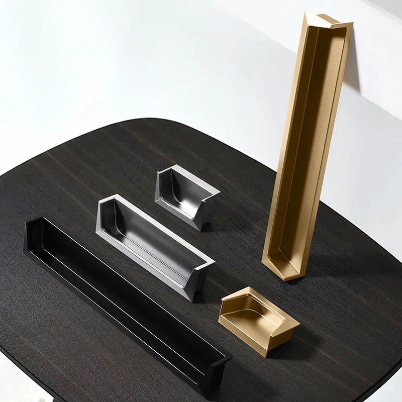 

Ручка скрытой двери раздвижной двери шкафа, встроенная с прорезями, встроенная пряжка, невидимая мебельная фурнитура, черная ручка