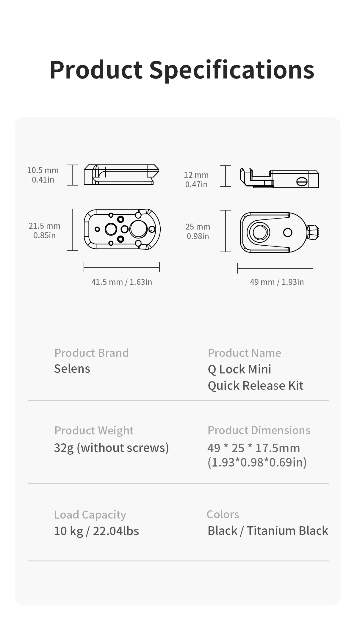 Selens Alu-Legierung Q-Lock Mini Schnellmontage-Kit mit mehreren 1/4-, 3/8- und ARRI-Positionierungslöchern für NATO-Verlängerungen an Käfigen, Magic Arm – Detail 15