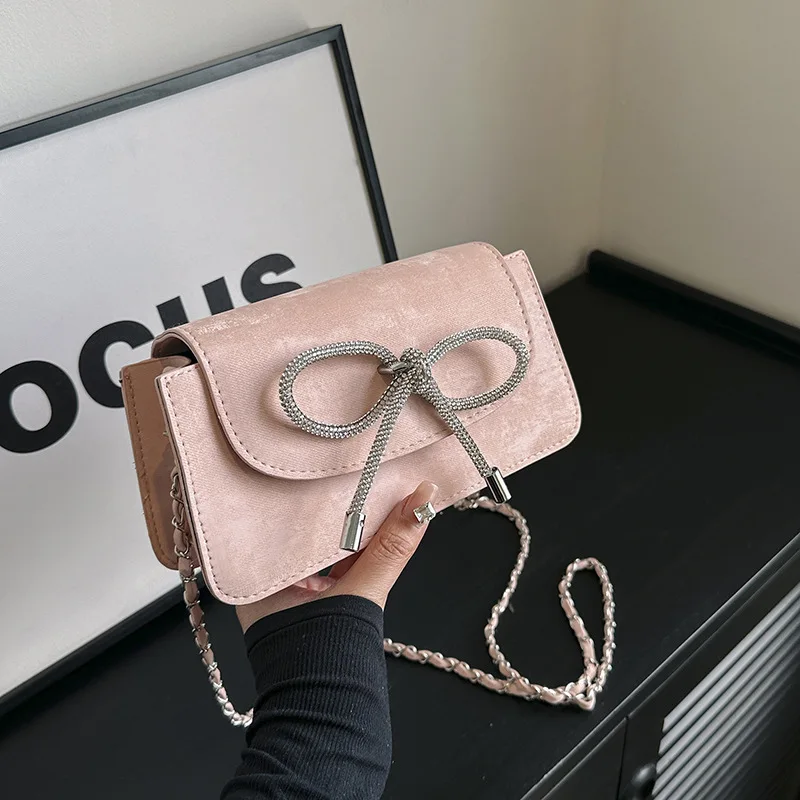 

Girls Fashion Sweet Bow Shoulder Bag Simple Temperament Crossbody Bag Daily Personality Handbag PU Material