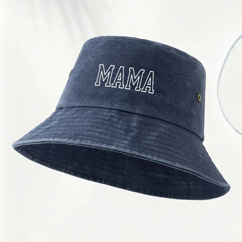 Women'S Vintage Fisherman Hat, Men'S Letter MAMA Printed Fashion Bucket Hat, Foldable Distressed Style Outdoor Hat, Unisex, Suit