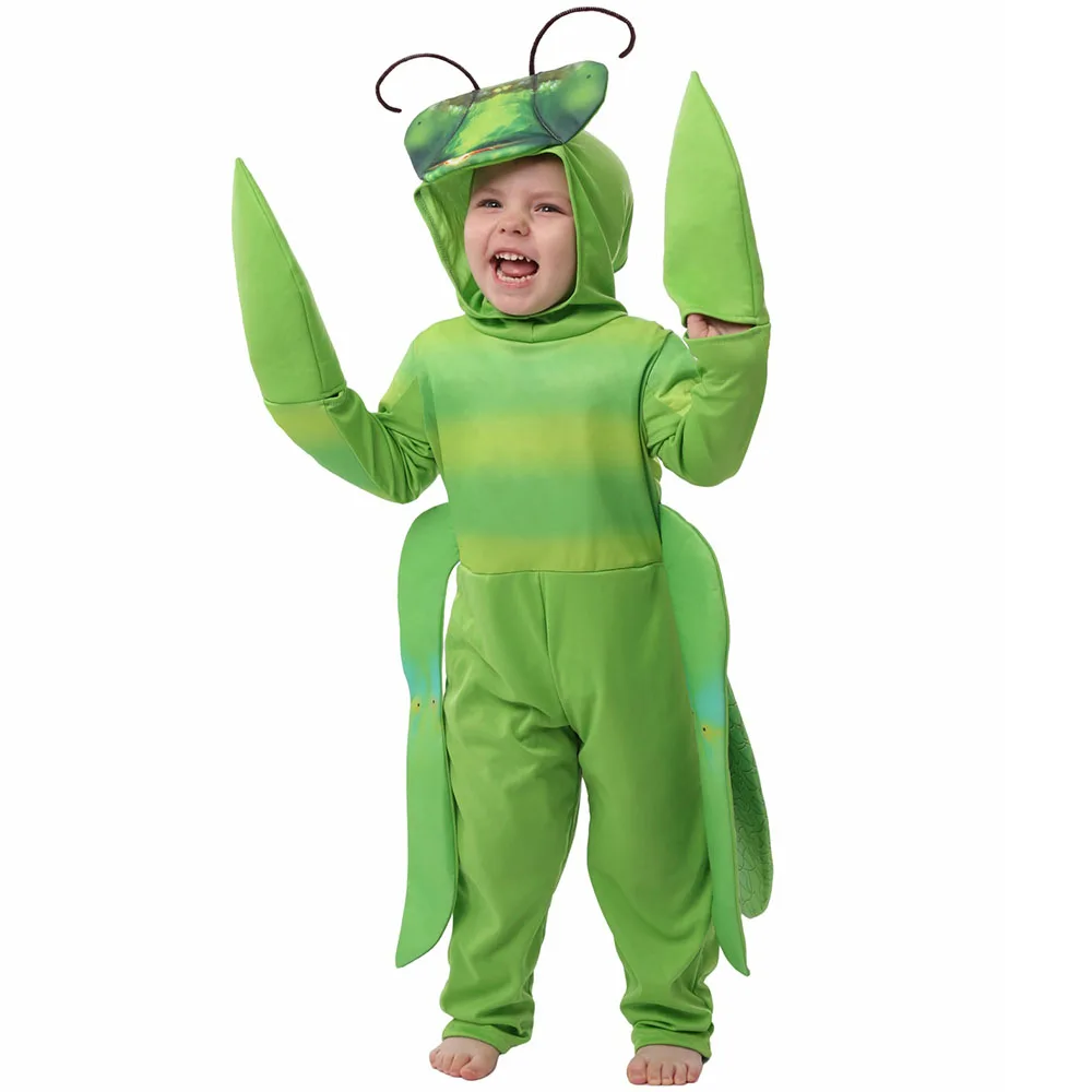 

Kids Mantis Halloween Cosplay Hooded Jumpsuit Animal Party Clothes Boys Girls Costume