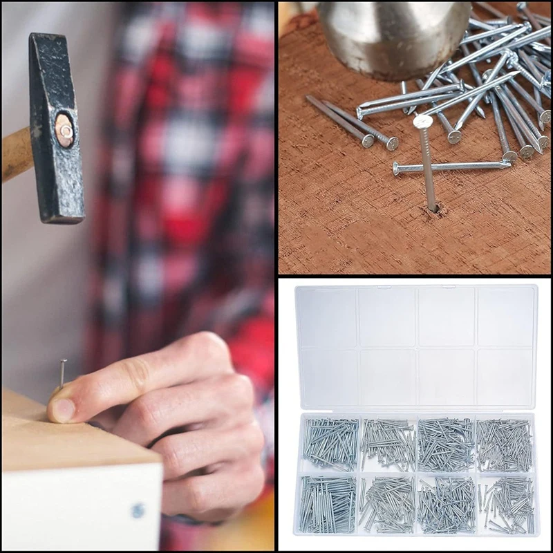 601 Pcs Nail Assortment Kit And Small Hammer, Nails For Hanging Pictures, Nails For Wall, Picture Hanging Nails