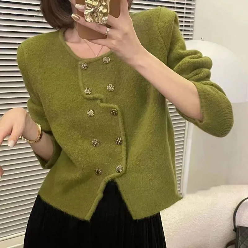 Cardigans Women O-neck 5 Colors Double Breasted Long Sleeve Sweater All-match Outwear Famous Lady Graceful Loose Vintage Outwear