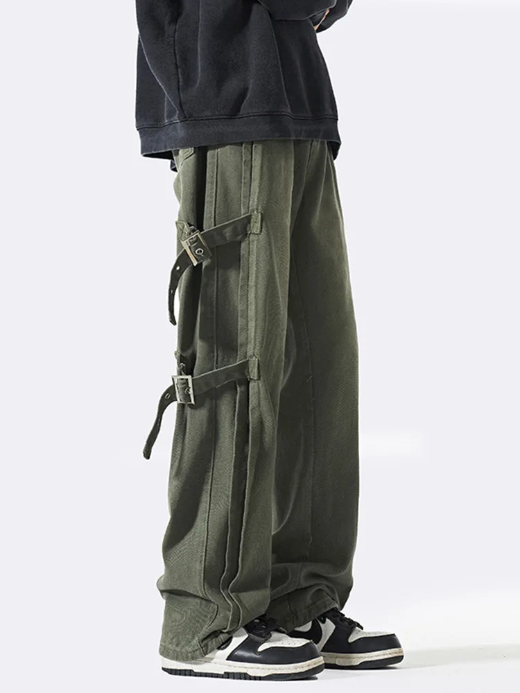 

American Retro Workwear Pants Men's Trendy Loose Straight Casual High Street Logging Binding Jeans Youth Spring Autumn