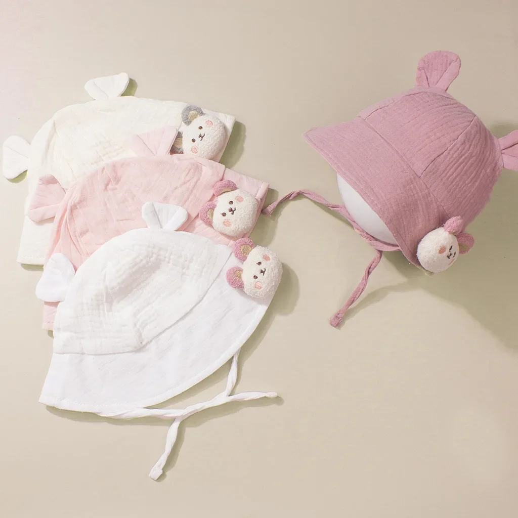 

Spring and Summer Baby Sun Hat Cotton Gauze Basin Hat Boys and Girls Cute Little Bear Sun Hat Children's Fisherman Hat